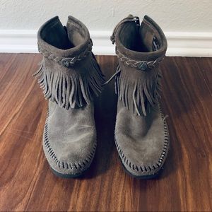 Minnetonka Grey Booties with Fringe!